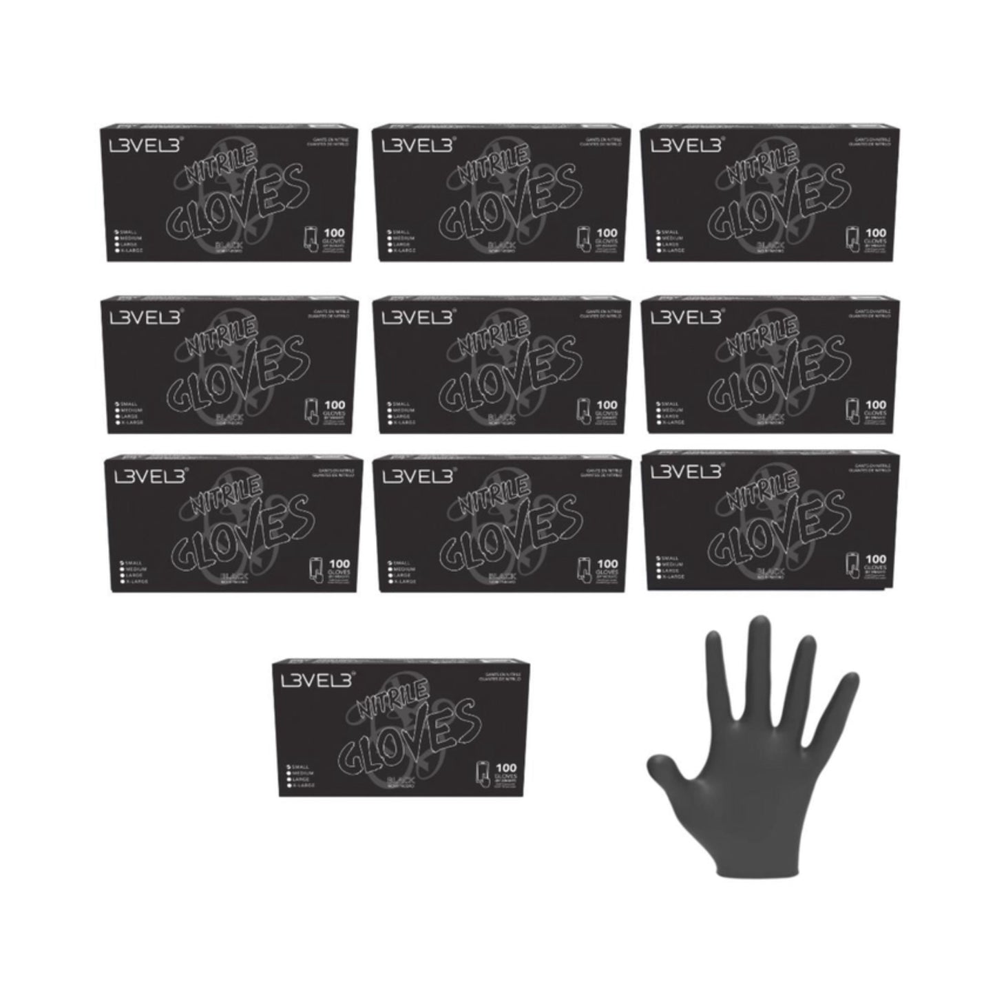 L3VEL3 Black Nitrile Barber Stylist Gloves Wholesale 10 Packages