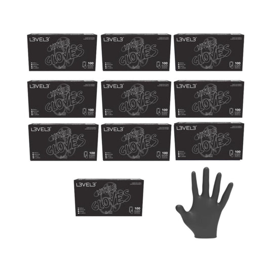 L3VEL3 Black Nitrile Barber Stylist Gloves Wholesale 10 Packages